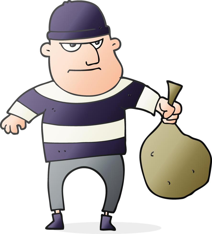 cartoon burglar with loot bag vector