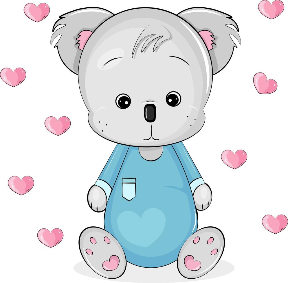 lindo koala en azul con corazones vector