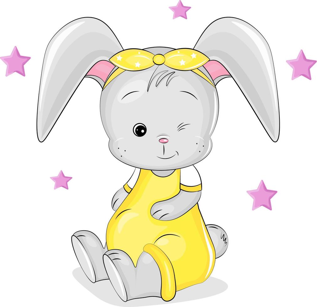 cute bunny with yellow bow vector