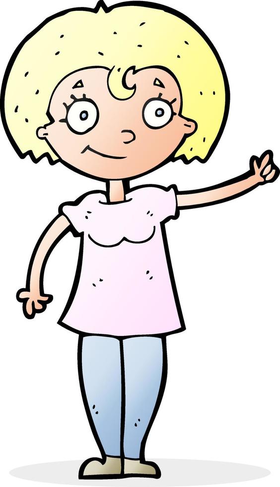 cartoon happy woman pointing vector