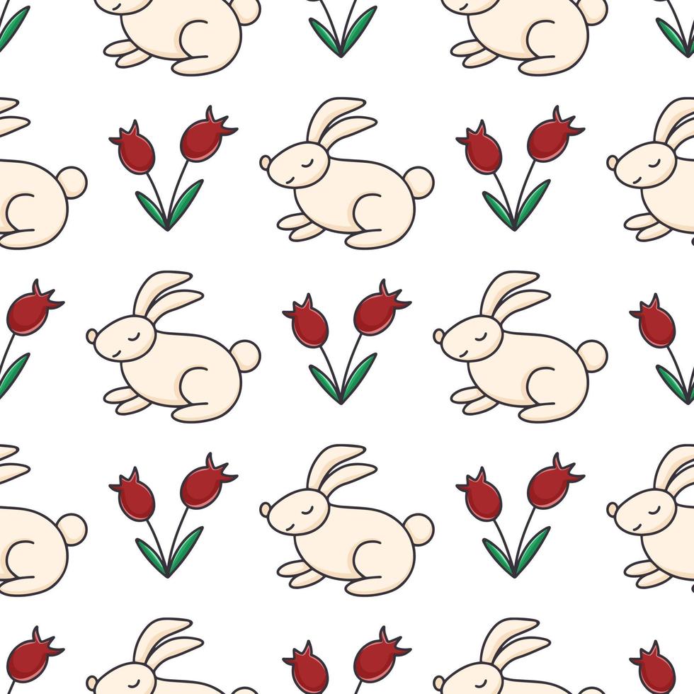 Rabbits and flowers seamless pattern vector