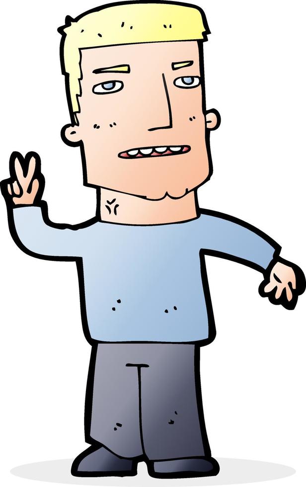 cartoon man giving peace sign vector