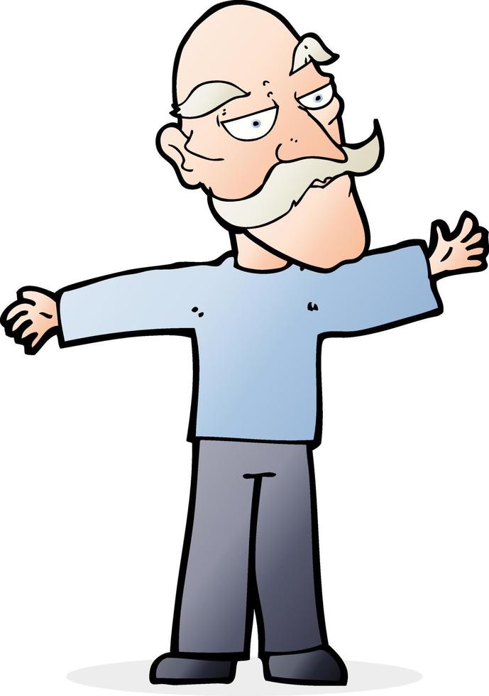 cartoon old man spreading arms wide vector