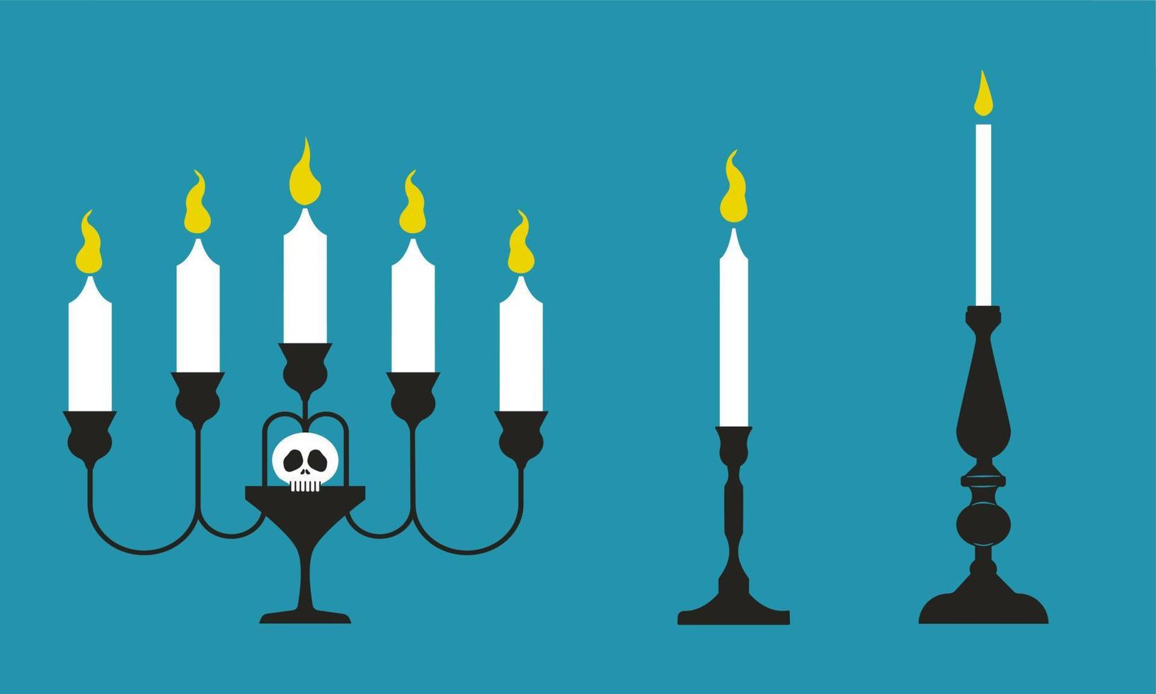 Retro candlestick set. White candle-topped antique hand lanterns isolated on a background vector