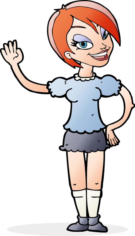 cartoon waving woman vector