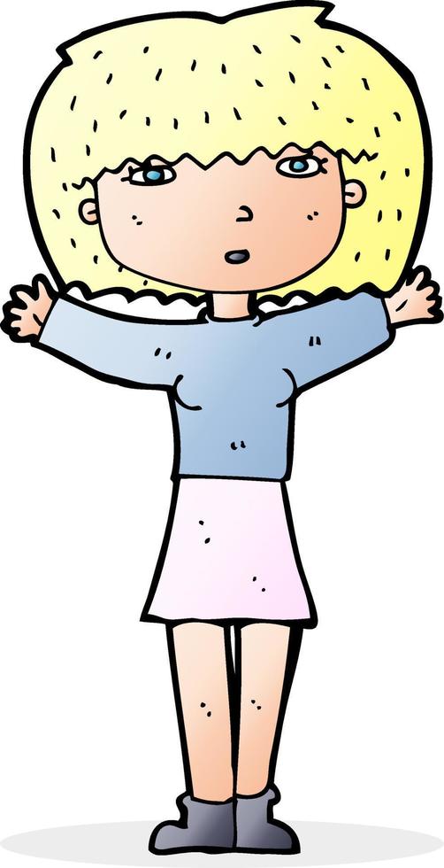 cartoon woman raising arms in air vector