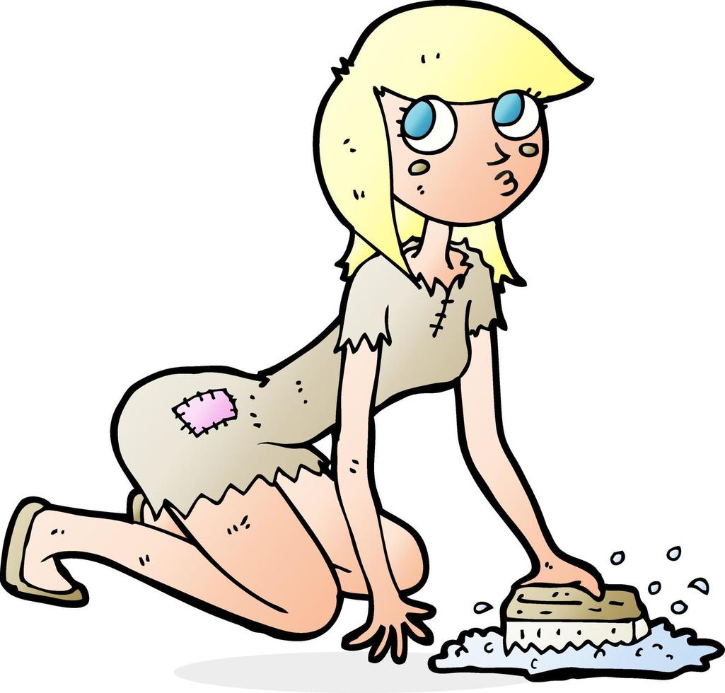 cartoon cinderella scrubbing floors vector