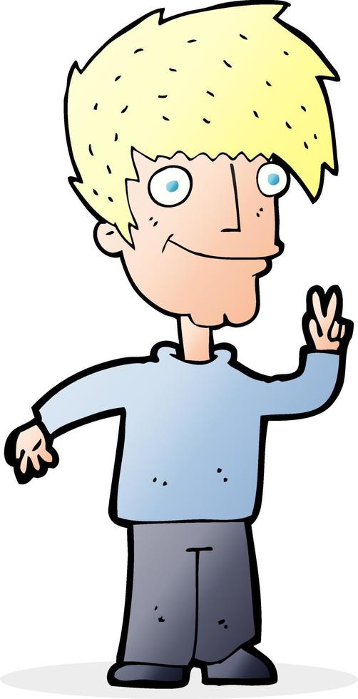 cartoon man giving peace sign vector