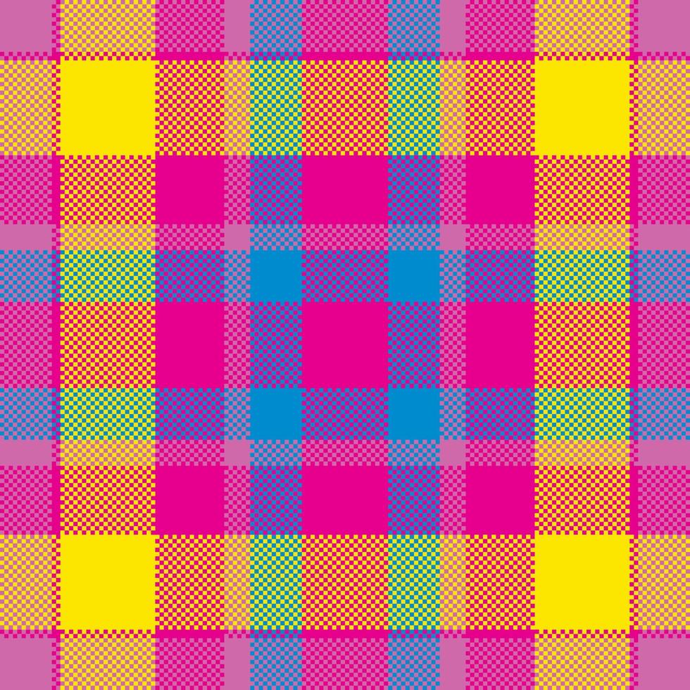 Pixel background vector design. Modern seamless pattern plaid. Square texture fabric. Tartan scottish textile. Beauty color madras ornament.