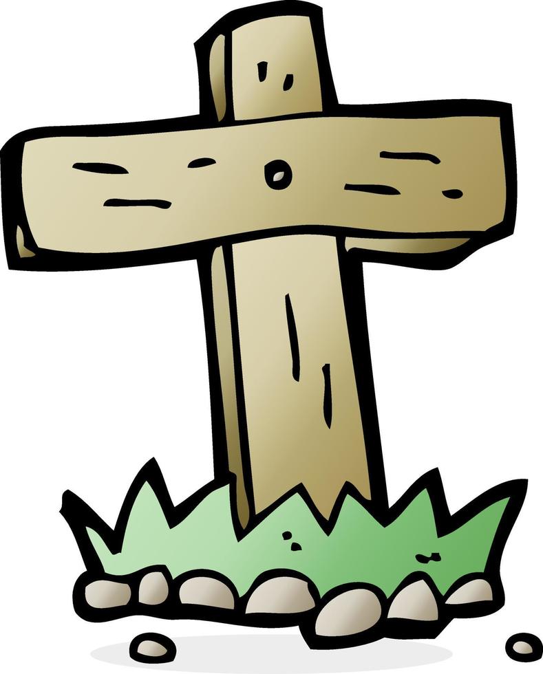 cartoon wooden cross grave vector