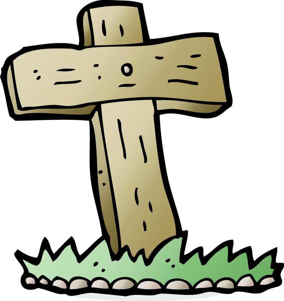 cartoon wooden cross grave vector