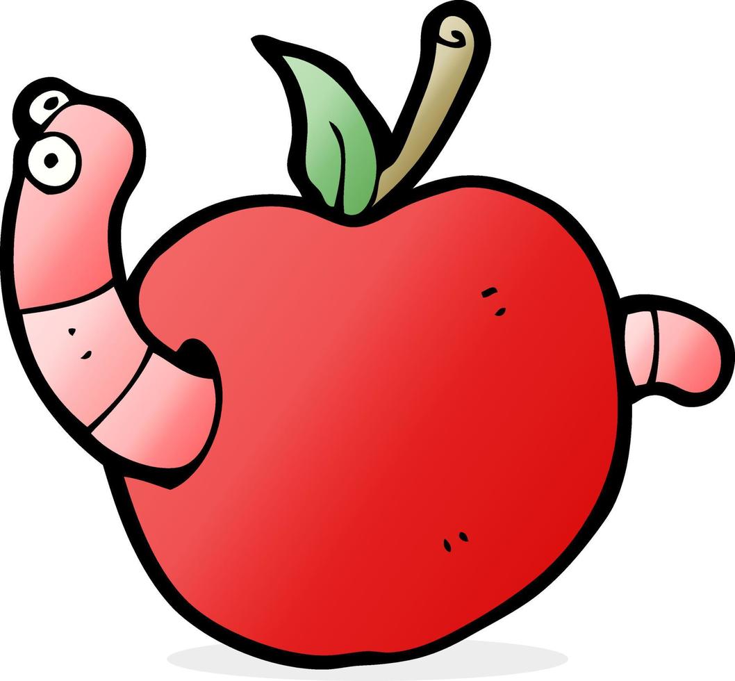 gusano de dibujos animados en manzana vector