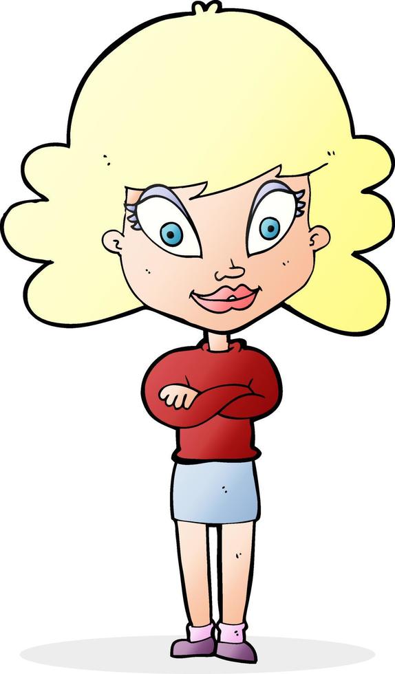 cartoon happy woman with folded arms vector