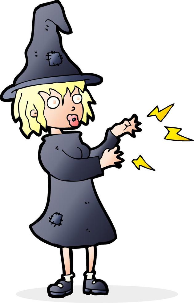 cartoon witch casting spell vector