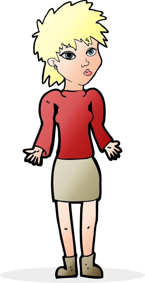 mujer de dibujos animados encogiéndose de hombros vector