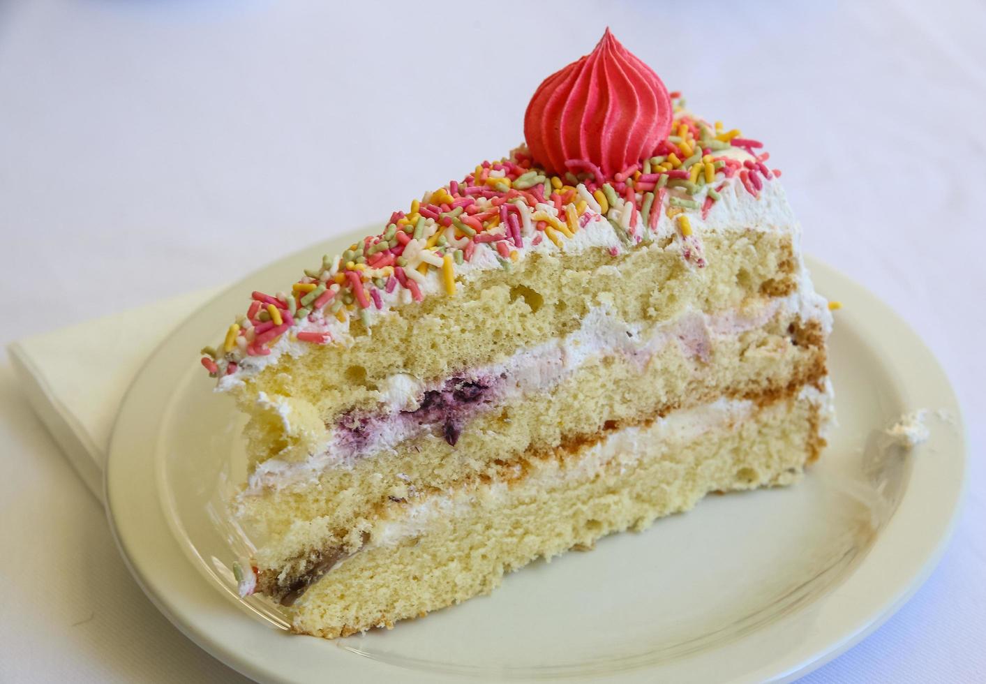Fresh cake on the plate and white background photo