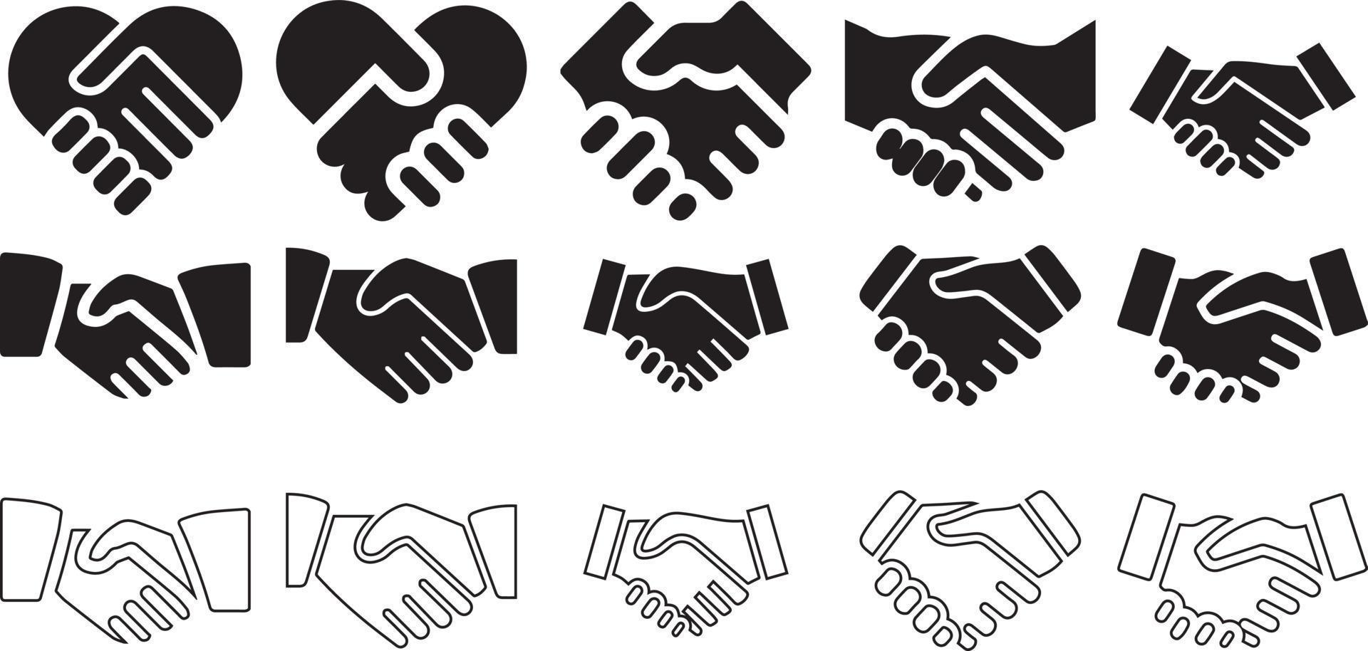 handshake icon set. Heart handshake icon. Friendship and love line ...