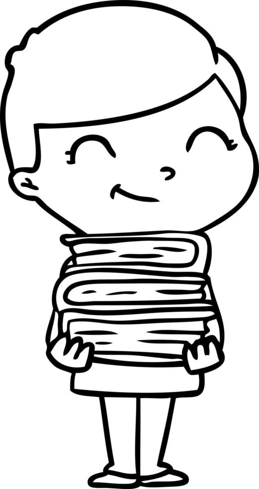 cartoon boy with books smiling vector