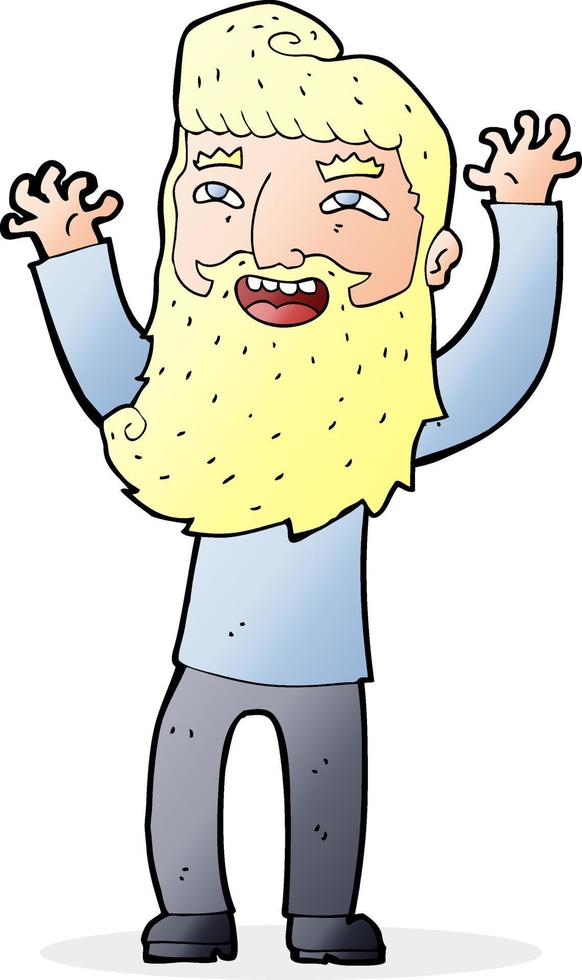 cartoon happy bearded man waving arms vector
