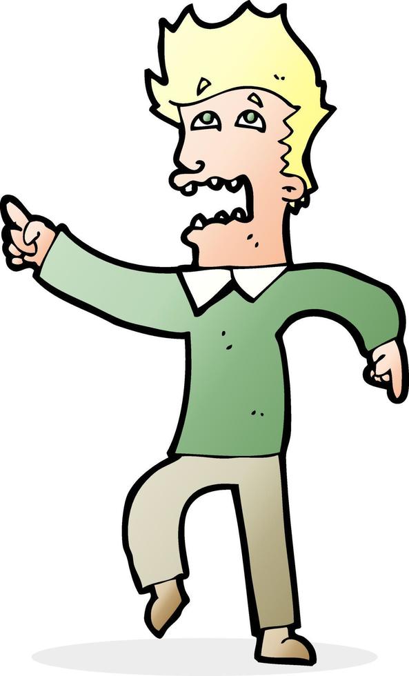 cartoon frightened man pointing vector