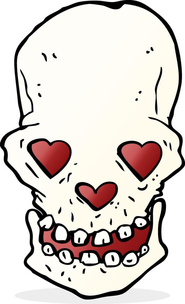 cartoon skull with love heart eyes vector