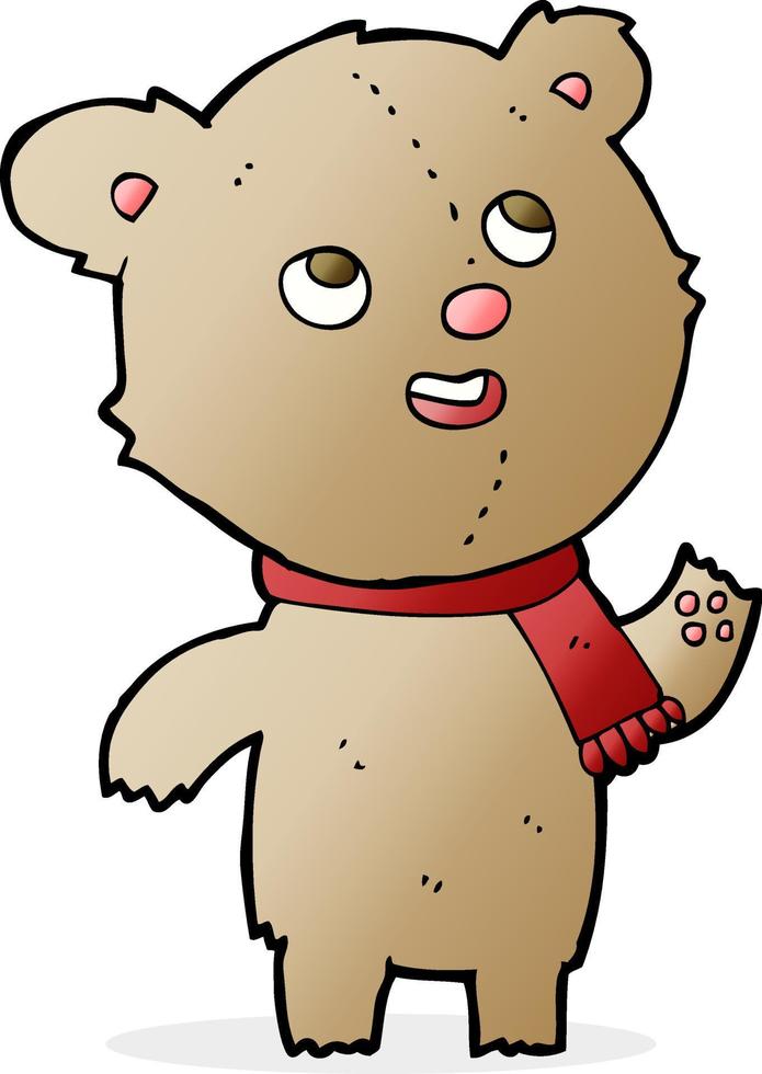 cartoon teddy bear wearing scarf vector