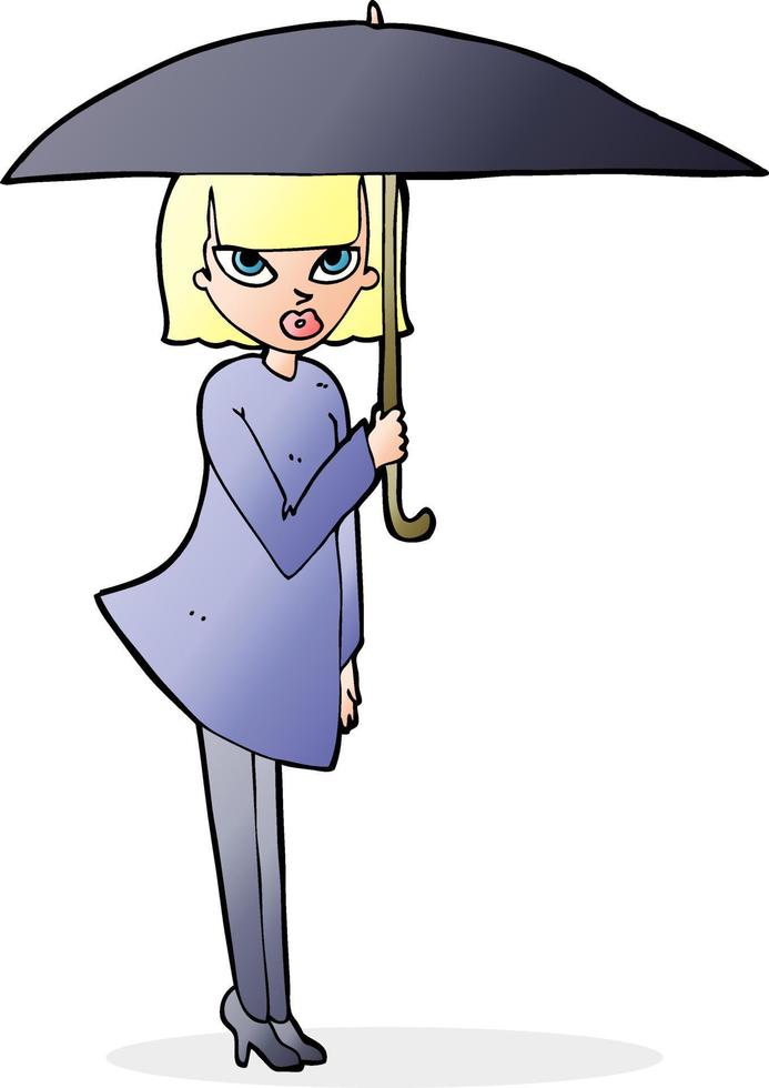 cartoon woman with umbrella vector