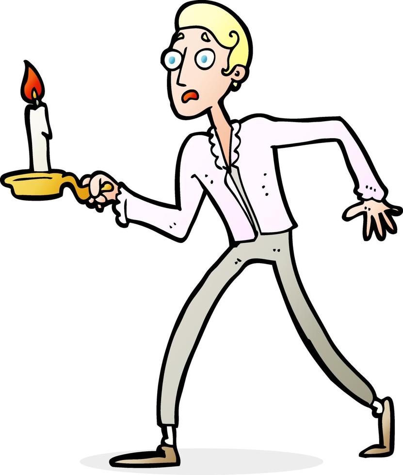 cartoon frightened man walking with candlestick vector