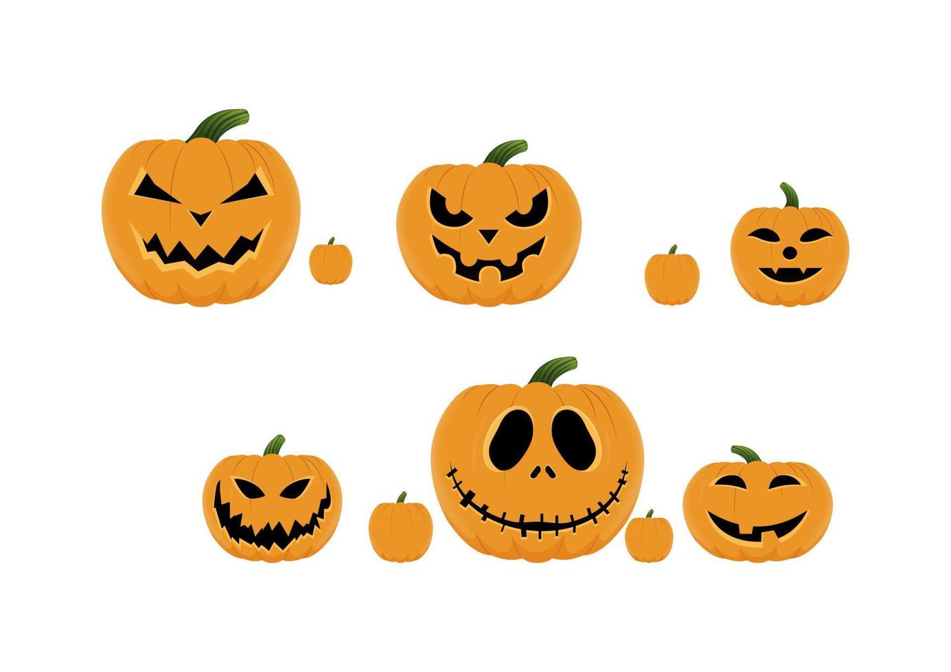 Seis diferentes calabazas de Halloween aislado sobre fondo blanco. vector