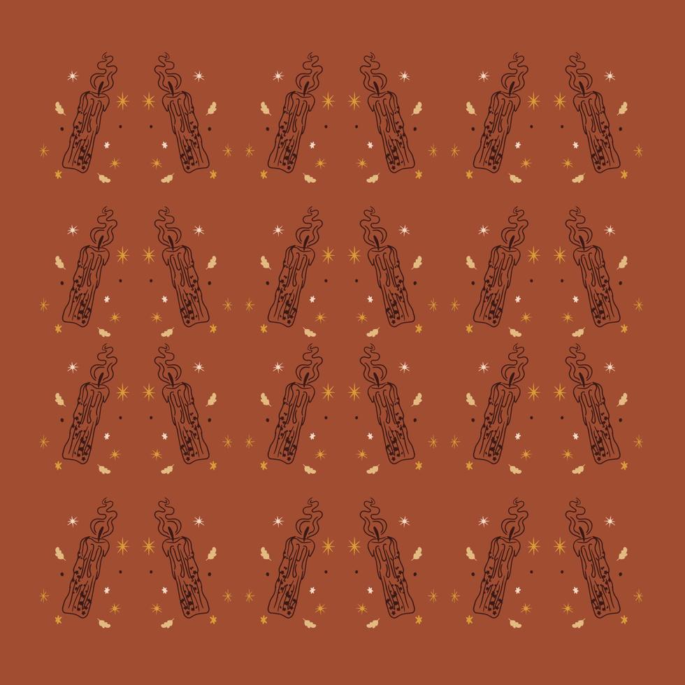 Outline candle with boho halloween stars, beautiful pattern vector