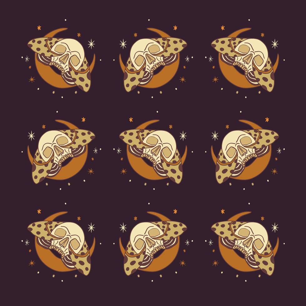 Moon and skull with boho butterfly, beautiful pattern vector