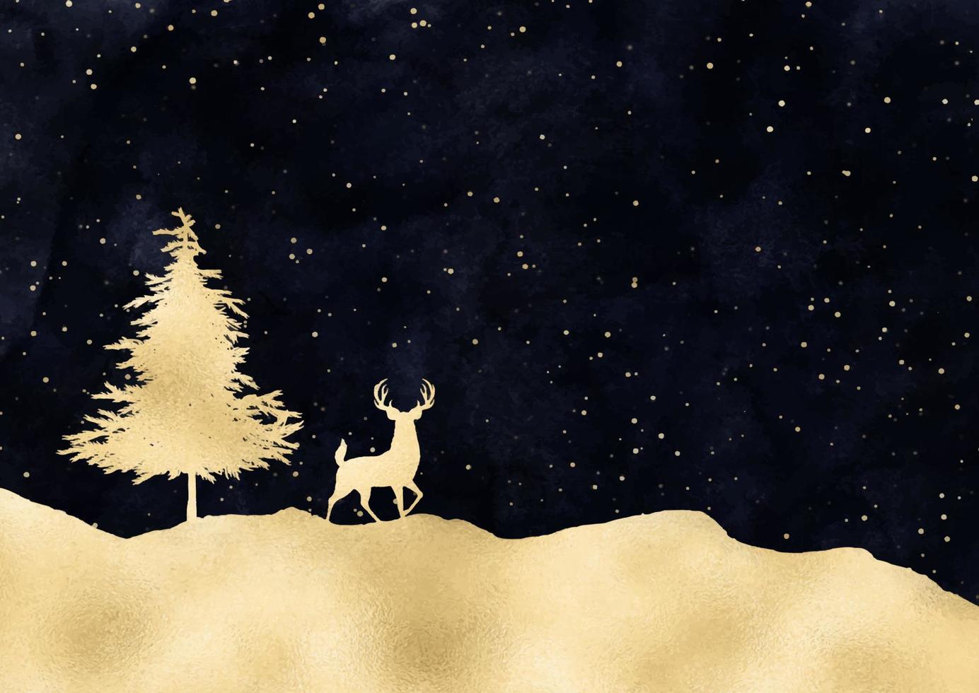 Christmas background with gold deer and tree vector