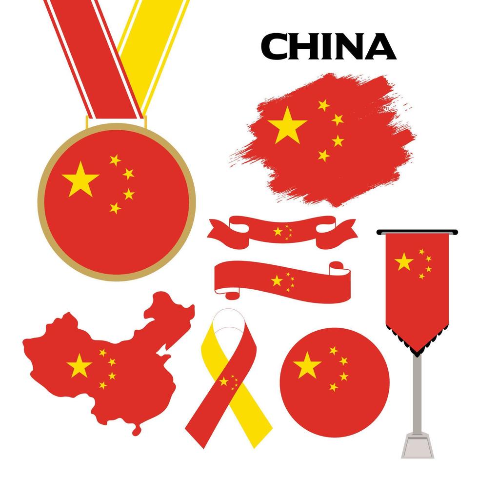 colección de elementos con la plantilla de diseño de la bandera de china vector