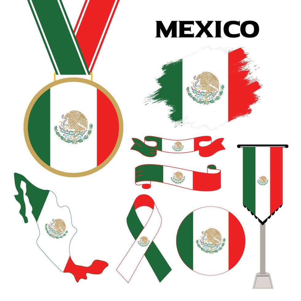 colección de elementos con la plantilla de diseño de la bandera de méxico vector