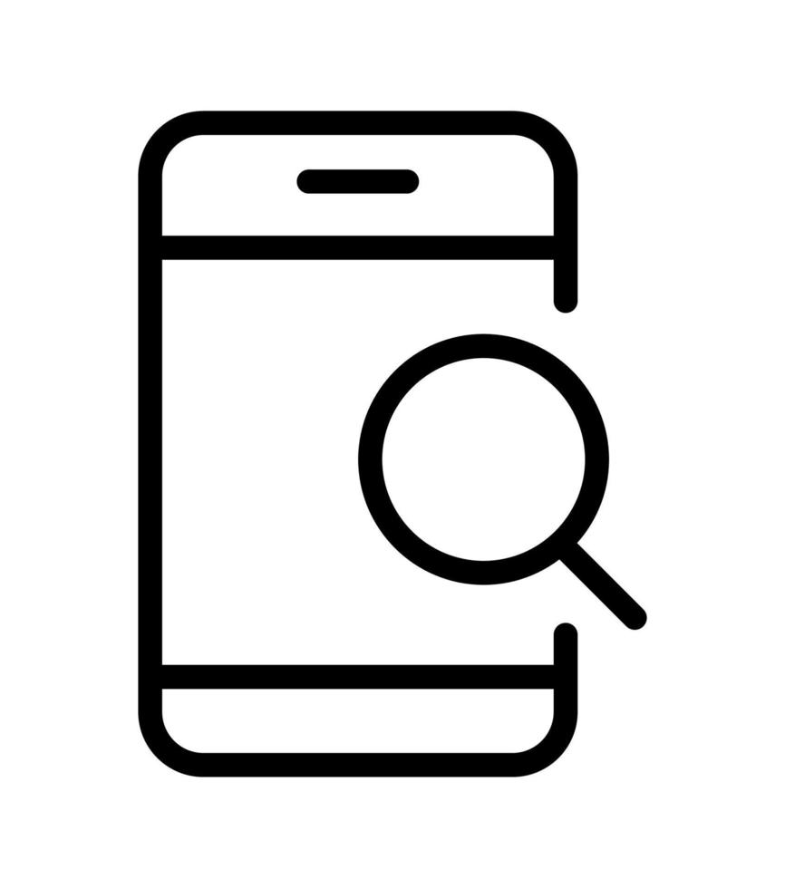 Phone Vector Search concept black icon illustration. Linear icon of smartphone with magnifier