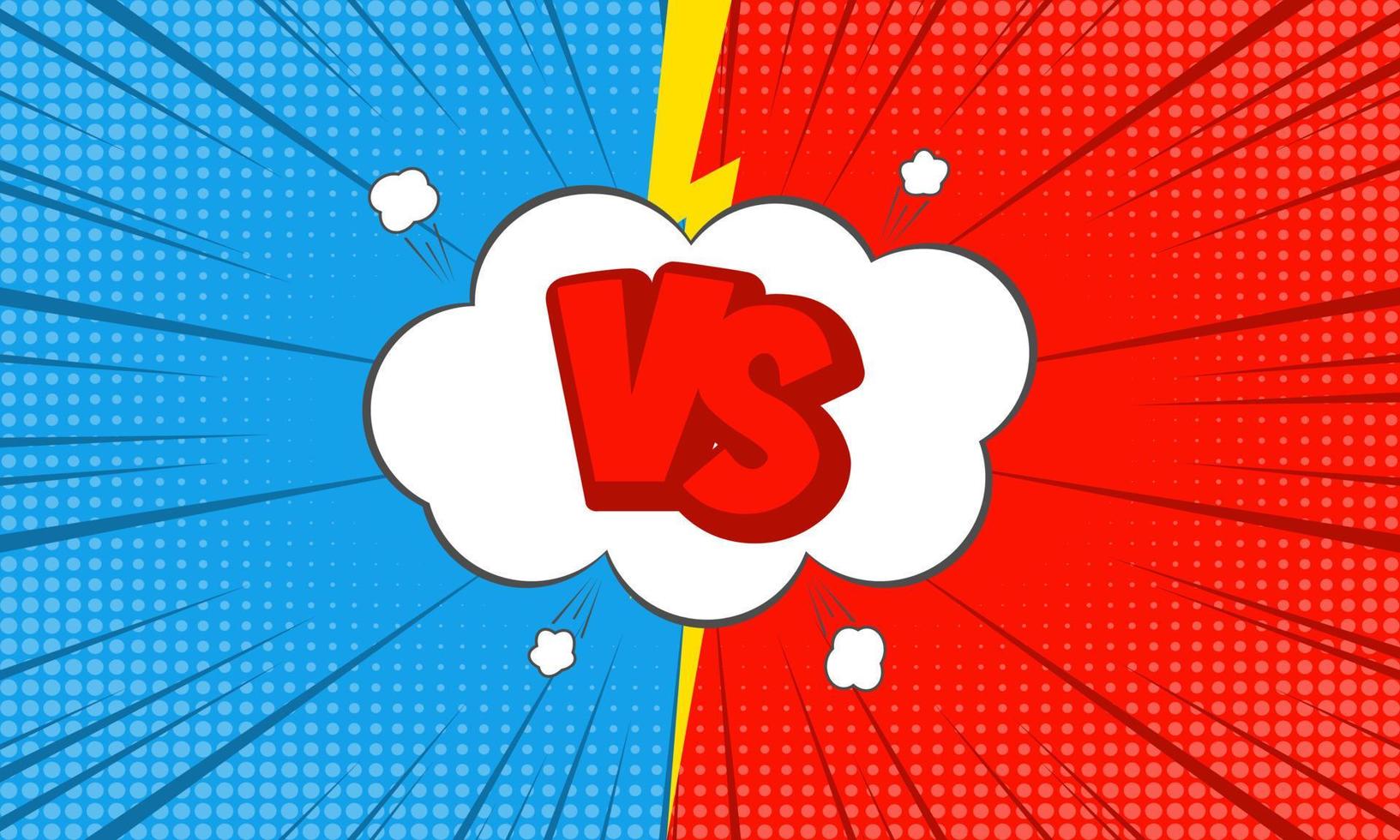 Versus lettering design in comic style. fight with red and blue background with halftone elements. vector