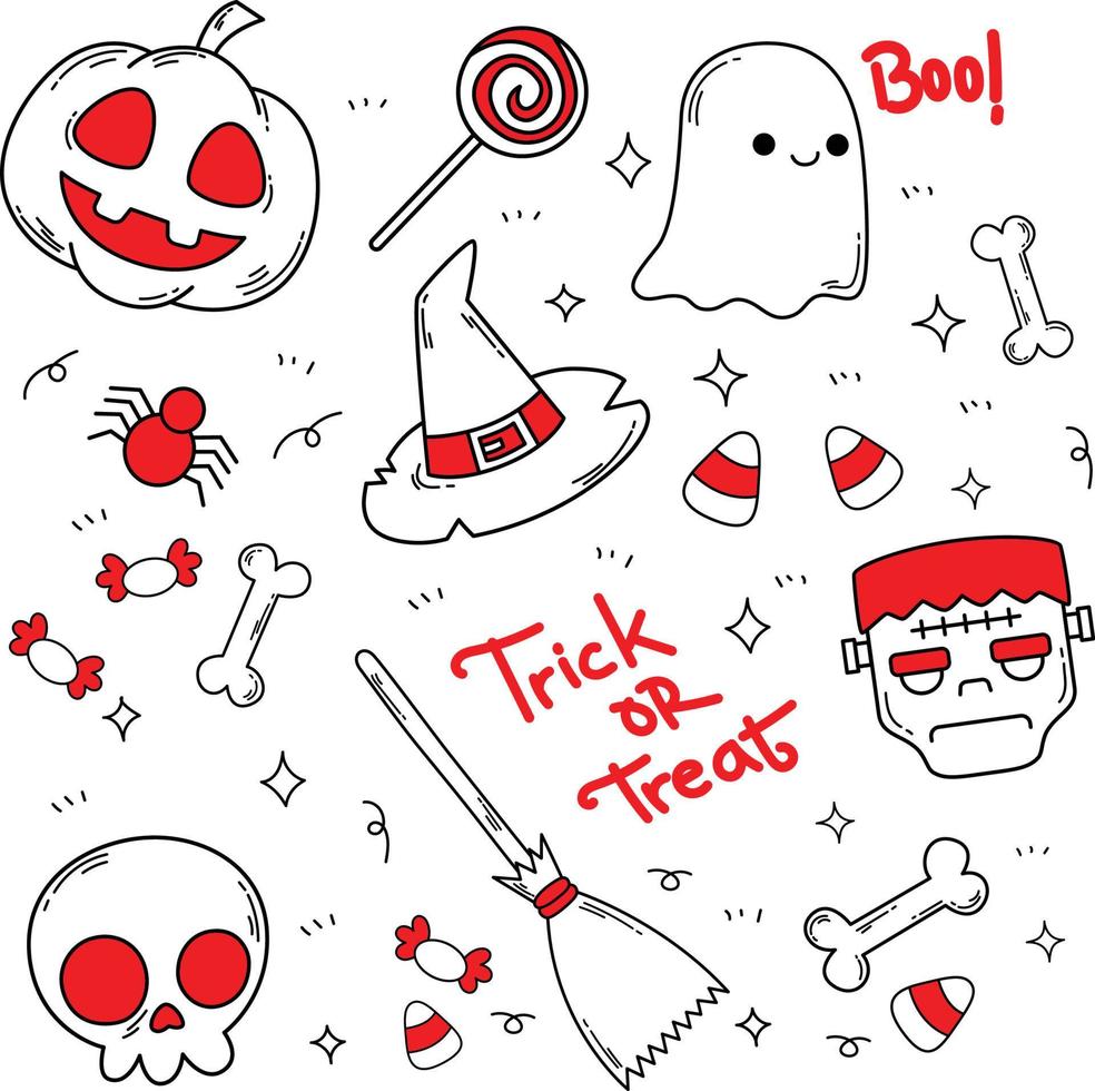 halloween cute doodle kawaii pattern collection vector