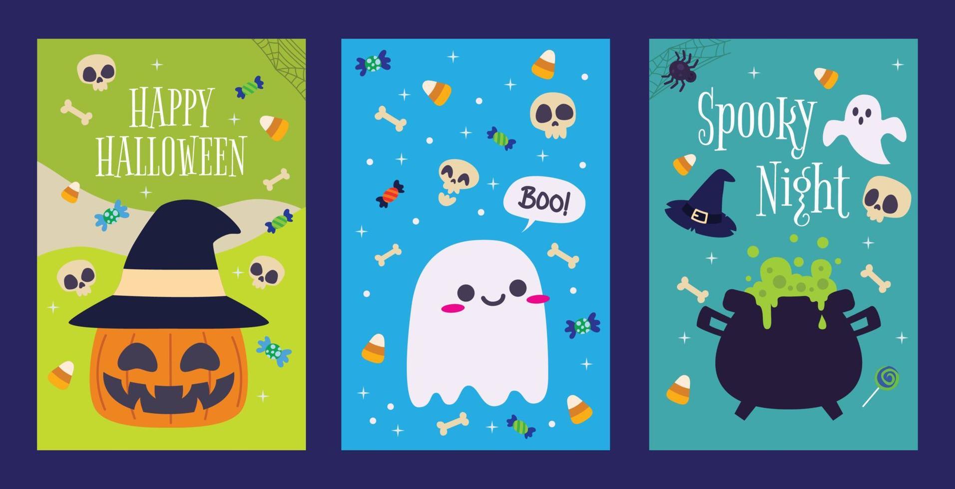 hand drawn funny cute halloween card collection vector