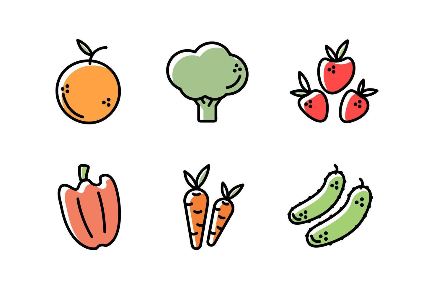 line icons of fruits and vegetables vector