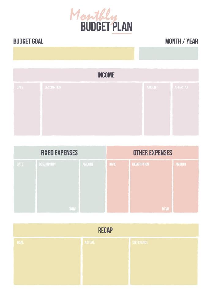 monthly and weekly budget plan vector