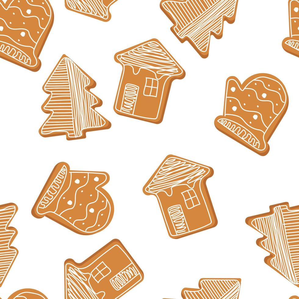 patrón sin costuras con pan de jengibre de galletas de navidad con decoración. ilustración vectorial vector