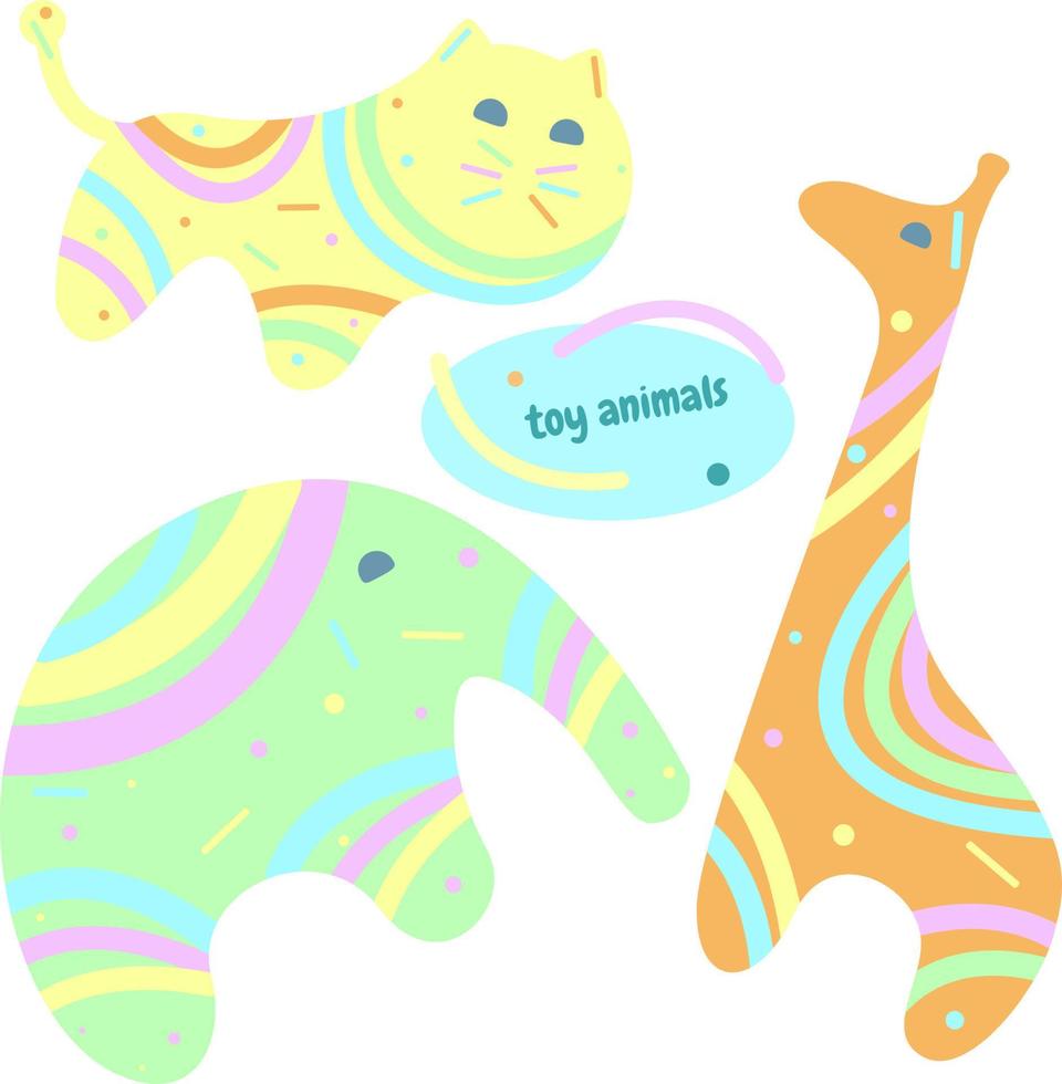 Toy animals, children's toys, isolated, elephant, lion, giraffe, pastel colors vector