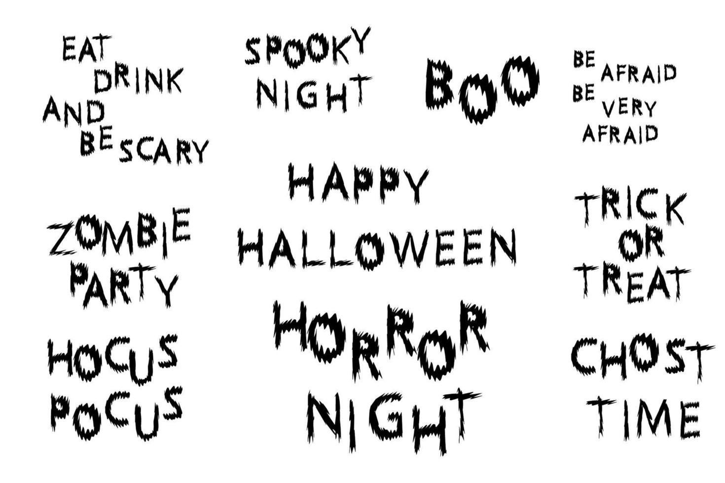 Hand drawn doodle letters for Halloween poster, greeting card, print or banner. Vector holiday illustration isolated quote on white background