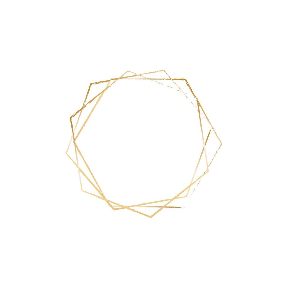 Geometric Golden Frames. Metallic polyhedron, art deco style for wedding invitations, Polygonal Vintage Frames for Invitation Template. vector