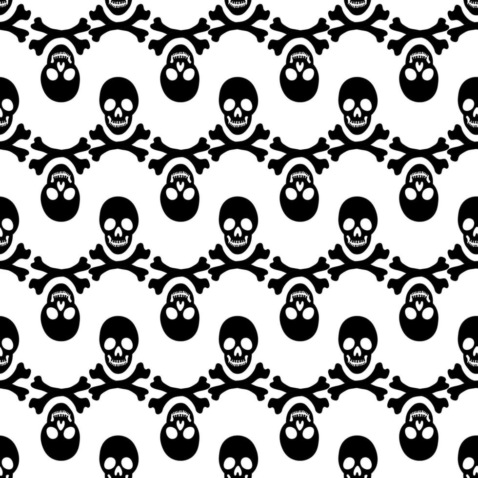 Black skeletons in various poses pattern. Halloween design. Perfect for fall, holidays, fabric, textile. Seamless repeat swatch. vector