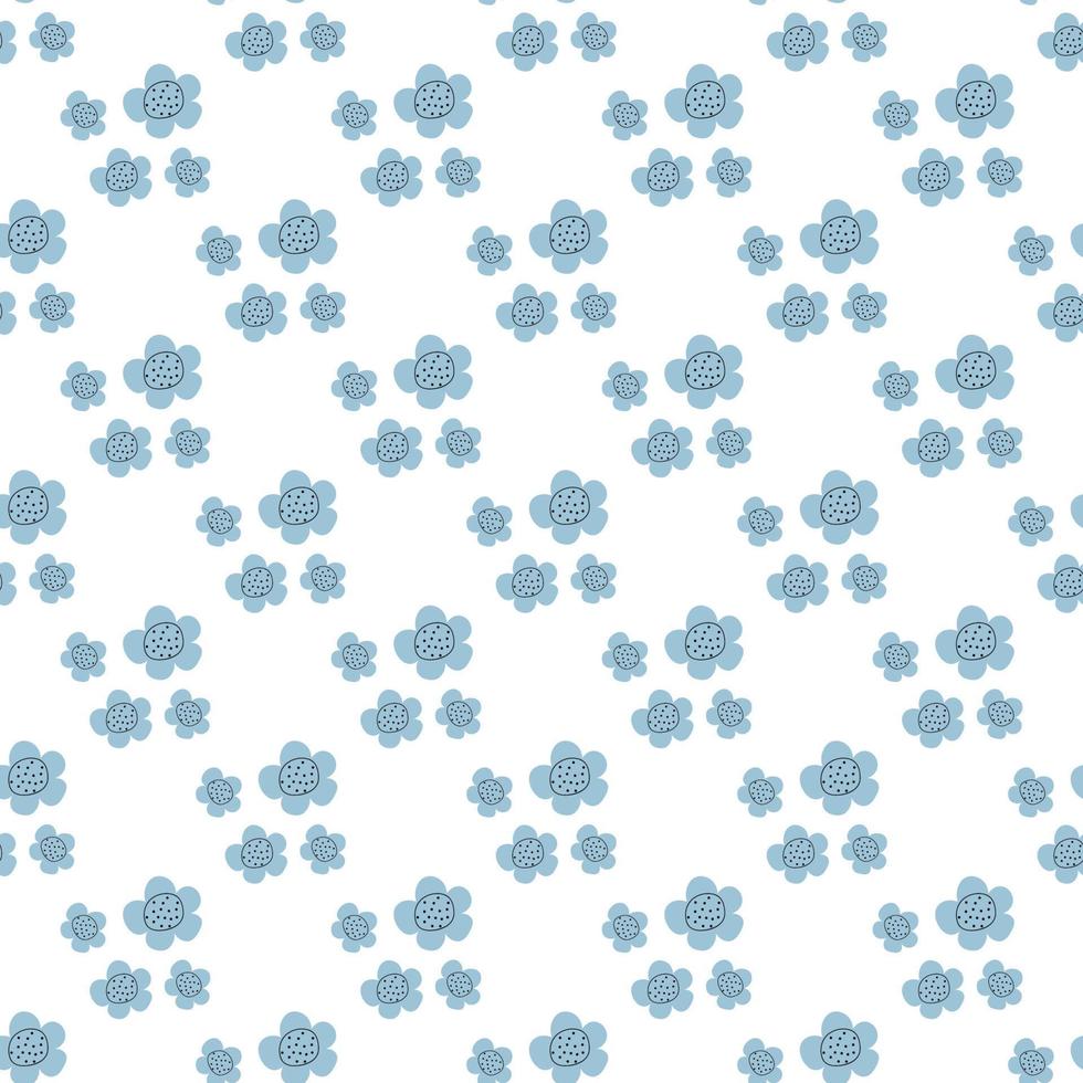 Floral seamless vector pattern with flowers. Spring flora. Simple hand-drawn kids style. Pretty ditsy for fabric, textile, wallpaper. Digital paper in white background