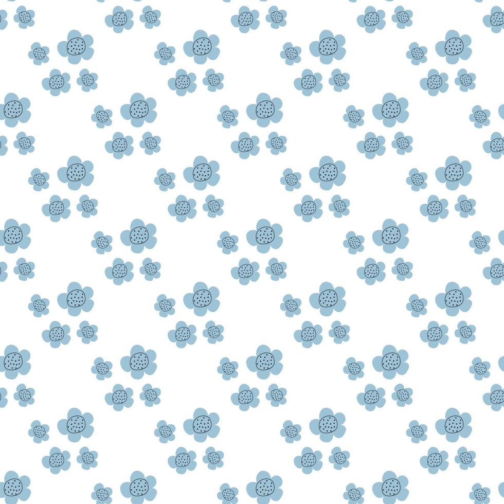 Floral seamless vector pattern with flowers. Spring flora. Simple hand-drawn kids style. Pretty ditsy for fabric, textile, wallpaper. Digital paper in white background