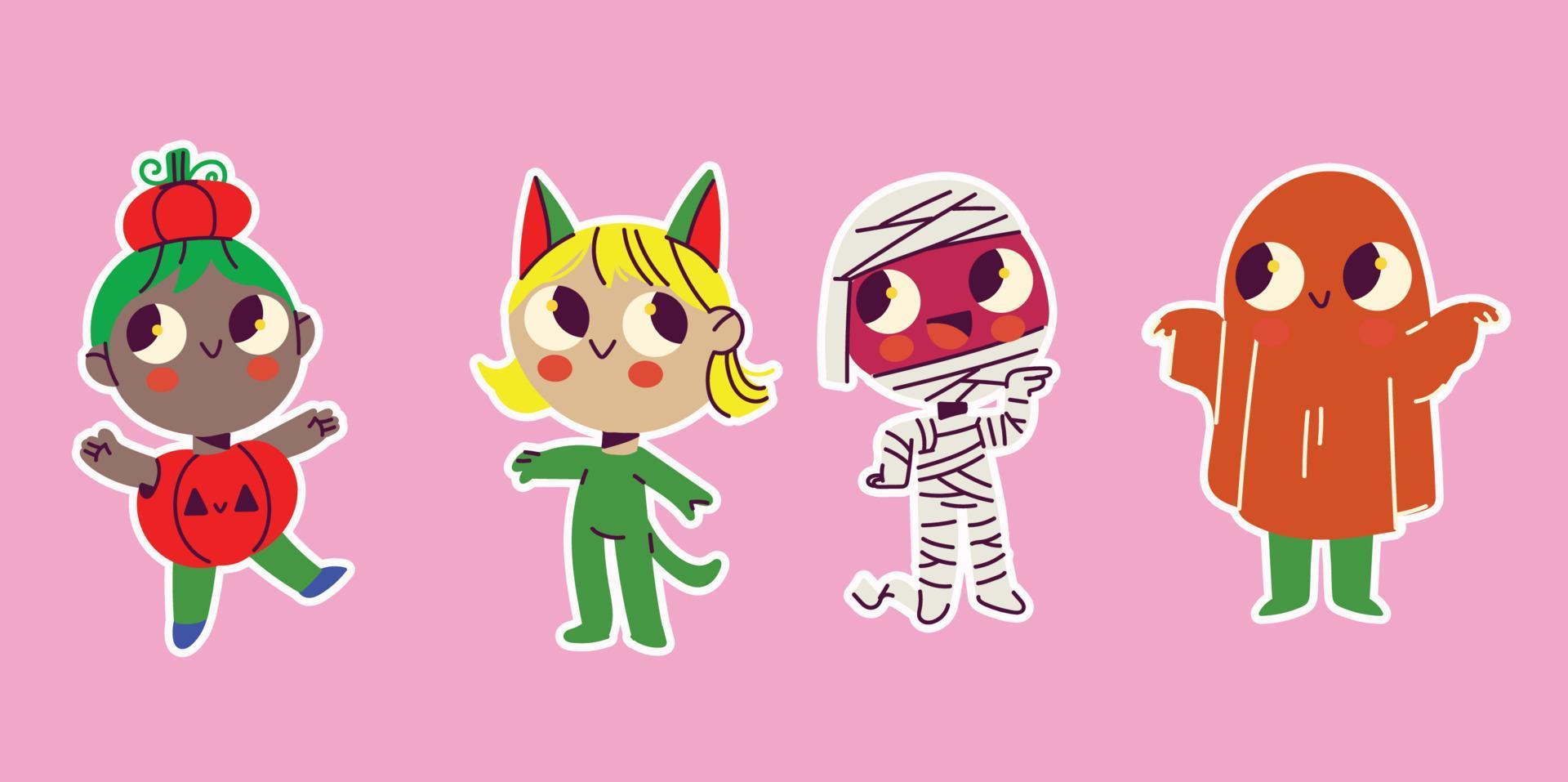 Kids Celebrating Halloween with Costume Party vector