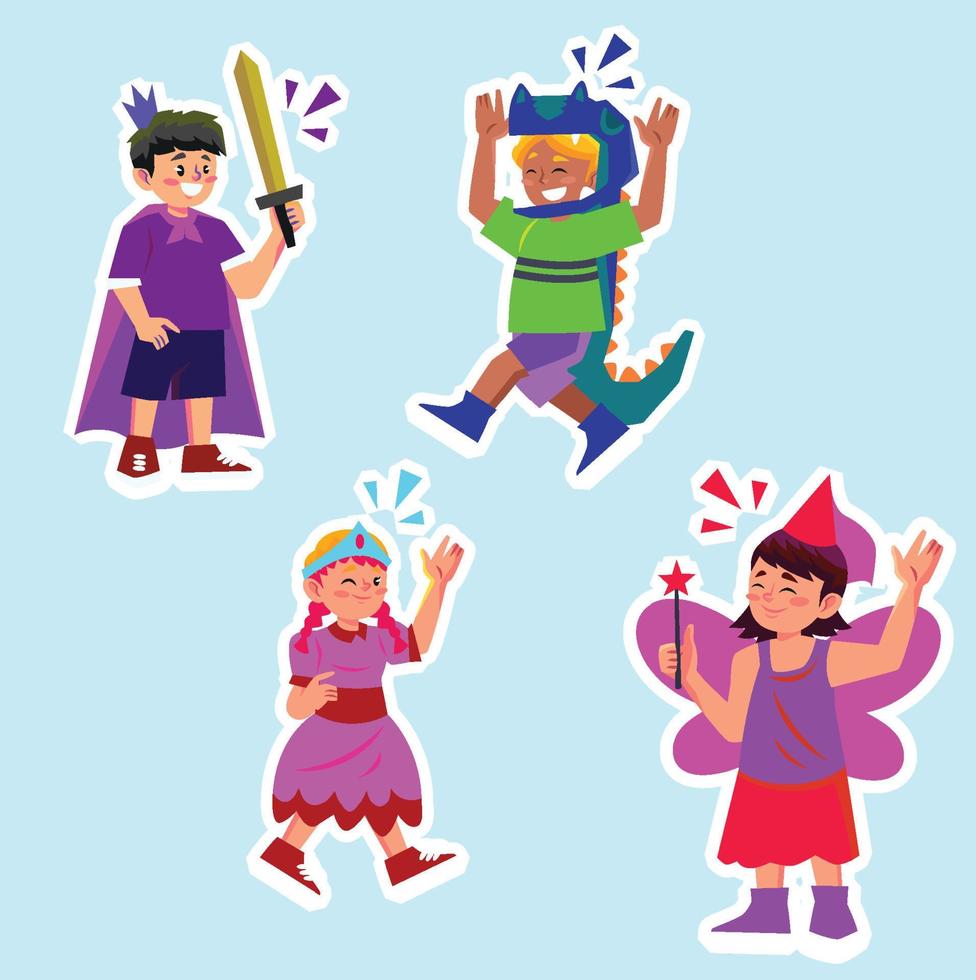 children wearing cute carnival costumes vector