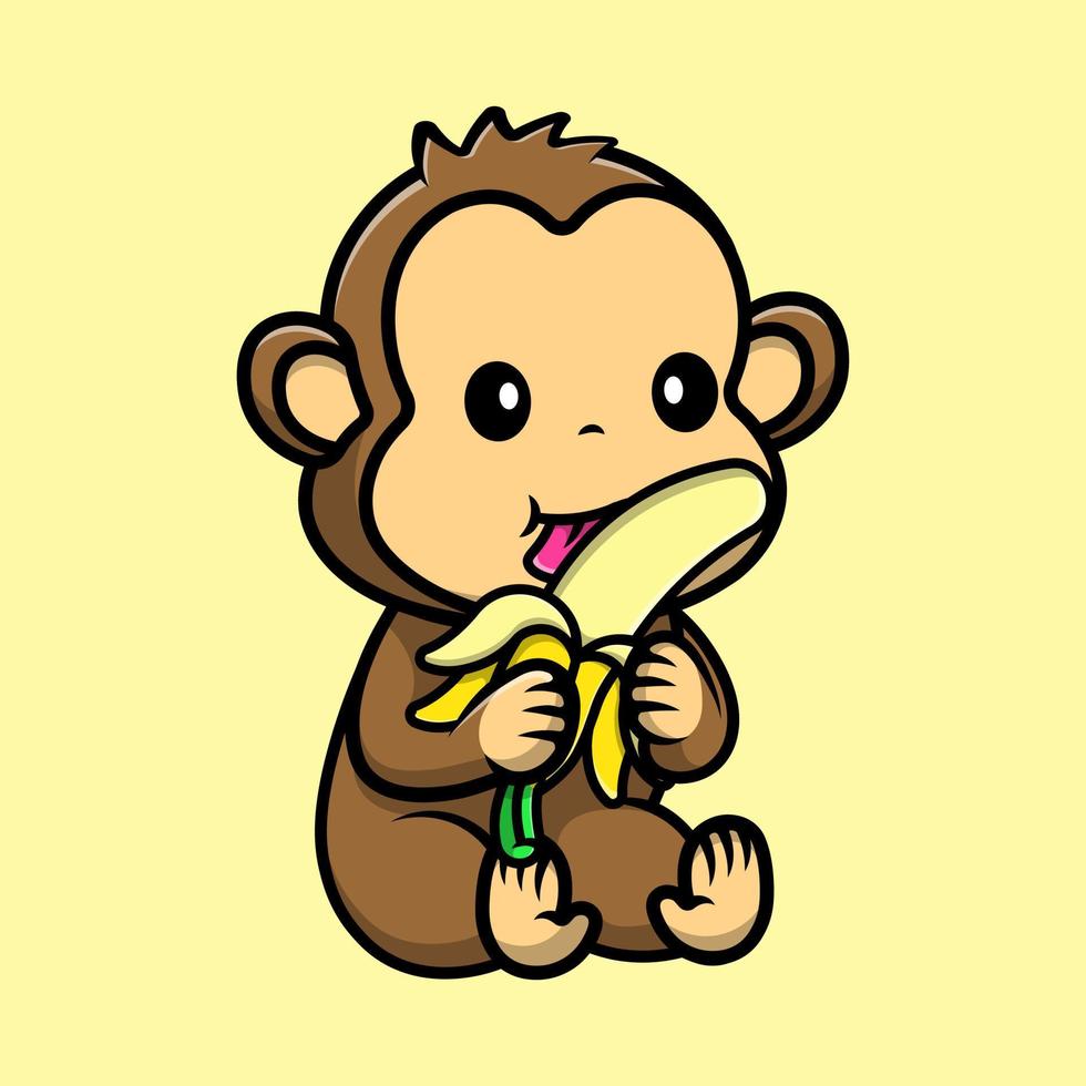 Cute Monkey Eating Banana Fruit Cartoon Vector Icons Illustration. Flat Cartoon Concept. Suitable for any creative project.